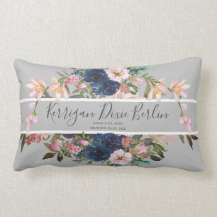  Floral Custom Geboortedatum Naam Baby Girl Kussen
