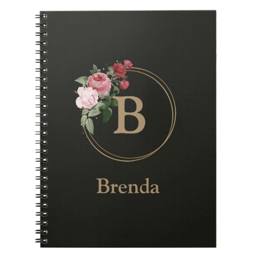 Floral Custom Monogram en Naam Journal Notitieboek (Voorkant)