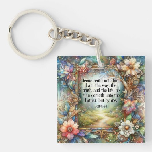 Floral Custom Monogram Inspirerend Christelijk Sleutelhanger (Voorkant)
