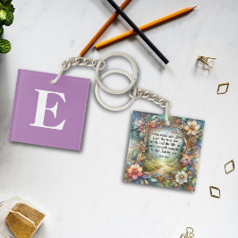 Floral Custom Monogram Inspirerend Christelijk Sleutelhanger