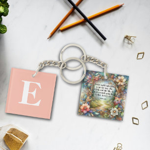 Floral Custom Monogram Inspirerend Christelijk Sleutelhanger