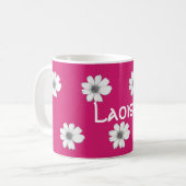 Floral Custom Name Fuscia Pink Koffiemok (Voorkant links)