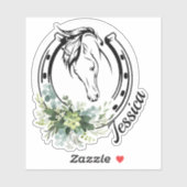 Floral Custom Name Horse Equestrian Hoefijzer Sticker (Vel)