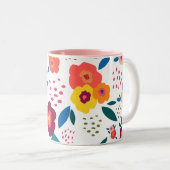 Floral Custom Name Pattern Coral Personalized Tweekleurige Koffiemok (Voorkant rechts)