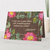 Floral Custom Name Photo Brown Birthday Gift Kaart (Achterkant)