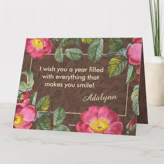 Floral Custom Name Photo Brown Birthday Gift Kaart (Achterkant)