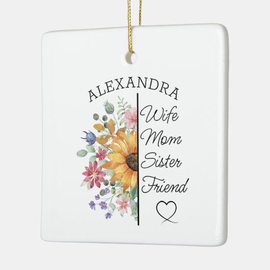 Floral Custom Name & Text Wife Mom Sister Friend  Keramisch Ornament (Links)