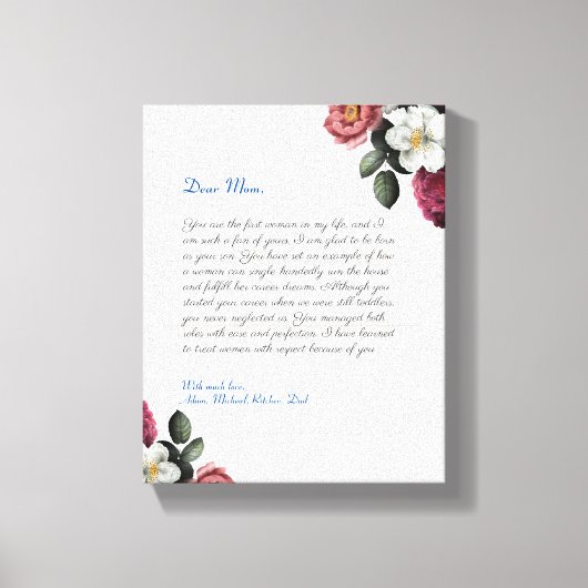 Floral Custom Notitieboek handgeschreven liefdesbr Canvas Afdruk (Voorkant)