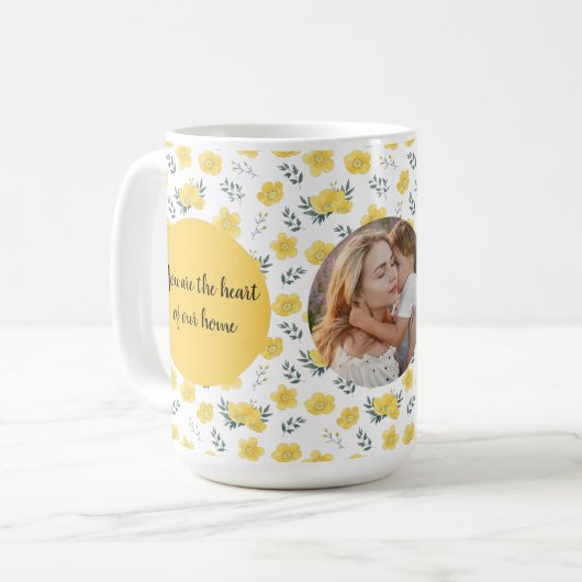 Floral Custom Photo | Moederdag Gift | Geel Koffiemok (Voorkant links)