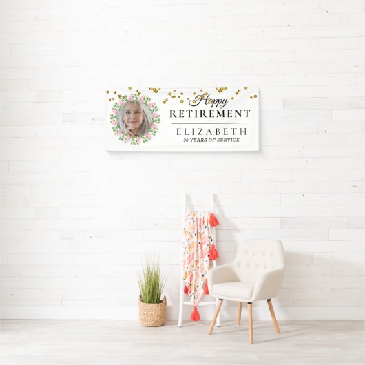 Floral Custom Photo Retirement Party Banner (Insitu)
