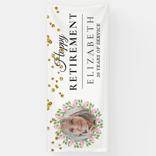 Floral Custom Photo Retirement Party Banner (Verticaal)