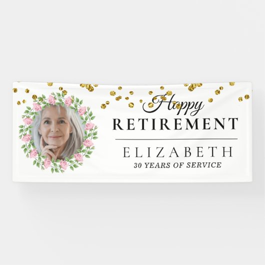Floral Custom Photo Retirement Party Banner (Horizontaal)