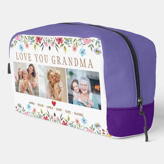 Floral Custom Text Monogram Familie Foto Dopp Kit Toilettasje (Rechterhoek)