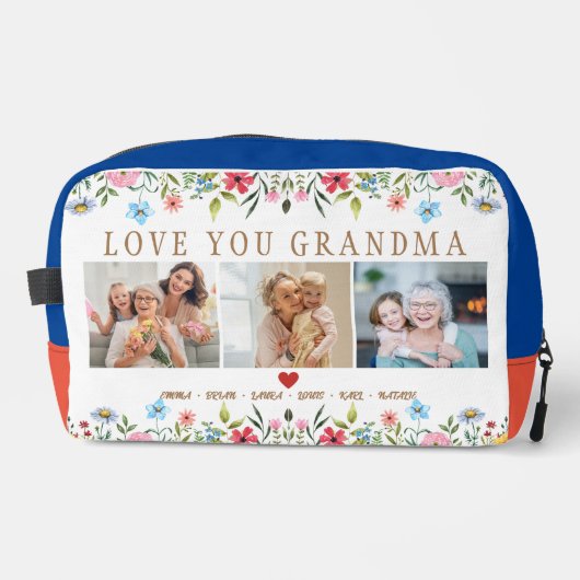 Floral Custom Text Monogram Familie Foto Dopp Kit Toilettasje (Voorkant)