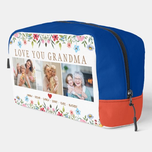 Floral Custom Text Monogram Familie Foto Dopp Kit Toilettasje (Rechterhoek)
