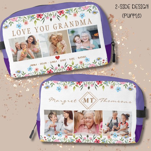 Floral Custom Text Monogram Familie Foto Dopp Kit Toilettasje