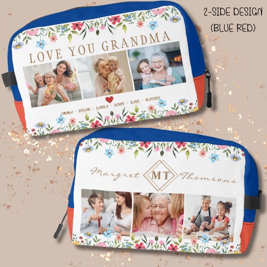 Floral Custom Text Monogram Familie Foto Dopp Kit Toilettasje