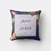 Floral Custom Text Weddenschap Jubileum Gift Blue Kussen (Voorkant)