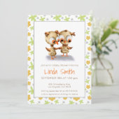 Floral Cute Baby is eigenaar van Baby shower Twins Kaart (Staand voorkant)