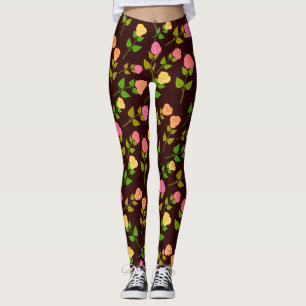 Floral Cute bloemen Pattern Black Background Leggings
