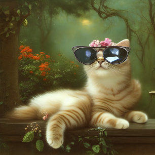 Floral Cute Cat met zonnebril T-shirt