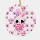 Floral cute pink rabbit easter keramisch ornament (Voorkant)
