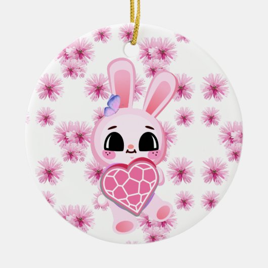 Floral cute pink rabbit easter keramisch ornament (Voorkant)