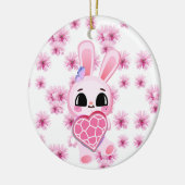 Floral cute pink rabbit easter keramisch ornament (Links)