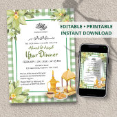 Floral Cute Sage Green Gingham Ramadan Iftar Kaart