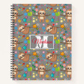 Floral Cute Sloth Pattern | Moderne monogrammen Notitieboek (Voorkant)