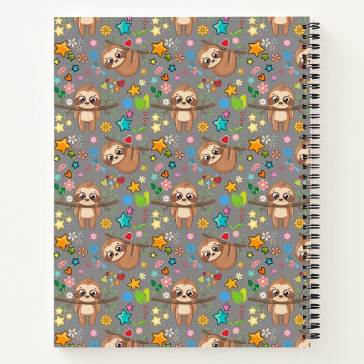 Floral Cute Sloth Pattern | Moderne monogrammen Notitieboek (Achterkant)