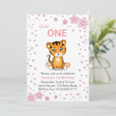 Floral Cute Wild One Tiger 1e verjaardag uitnodigi Kaart (Staand voorkant)