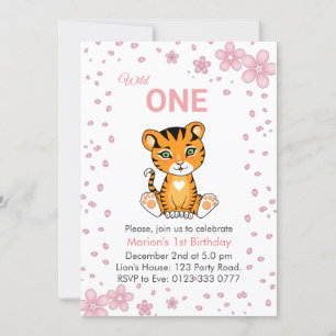 Floral Cute Wild One Tiger 1e verjaardag uitnodigi Kaart