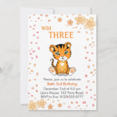 Floral Cute Wild Three Tiger 3rd Birthday Kaart (Voorkant)
