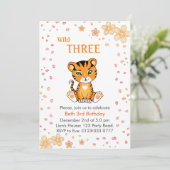 Floral Cute Wild Three Tiger 3rd Birthday Kaart (Staand voorkant)