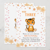 Floral Cute Wild Three Tiger 3rd Birthday Kaart (Voorkant / Achterkant)