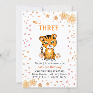 Floral Cute Wild Three Tiger 3rd Birthday Kaart