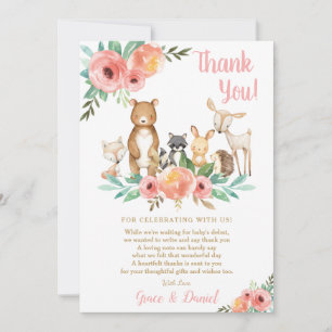 Floral Cute Woodland Animals Baby shower Girl Bedankkaart