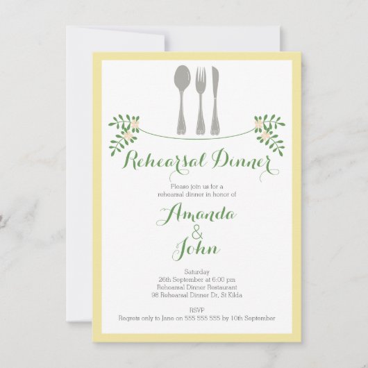 Floral Cutlery Rehearsal Dinner Invitation Kaart (Voorkant)
