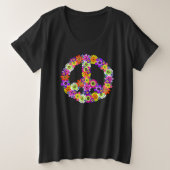 Floral Cutout voor vredesgebaren op zwart Grote Maat T-shirt (Design voorkant)