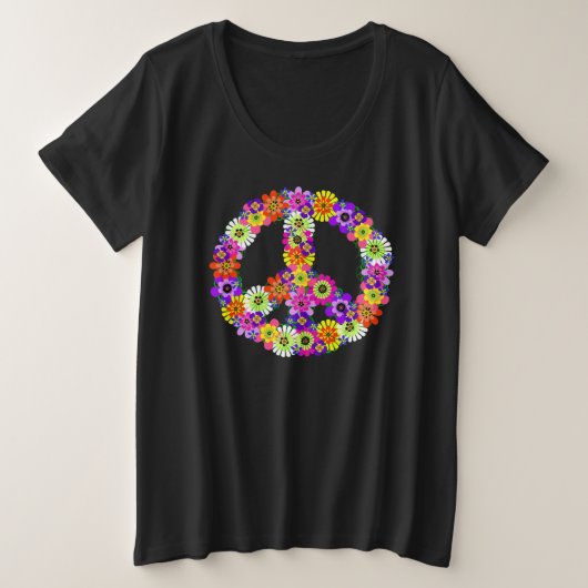 Floral Cutout voor vredesgebaren op zwart Grote Maat T-shirt (Design voorkant)