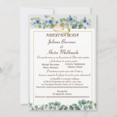 FLORAL CYAN BLUE NUESTRA BODA KAART (Voorkant)