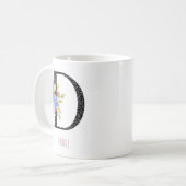 Floral D Monogram Name Black Polka Dot Coffee Mug Koffiemok (Voorkant links)