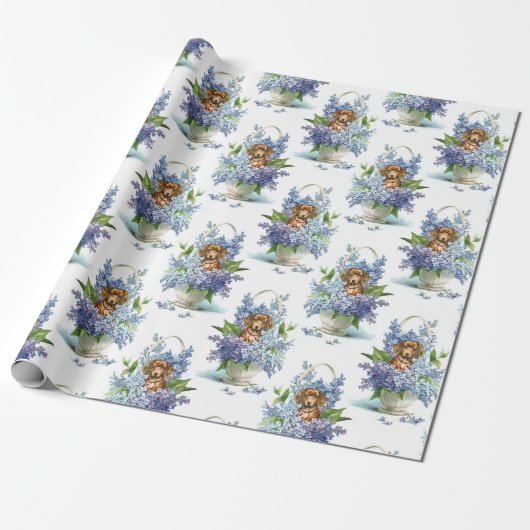 Floral Dachshund in Lilacs Cadeaupapier (Uitgerold)