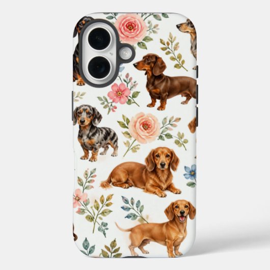 Floral Dachshund Phone Case - Wiener Dog Pattern (Achterkant)