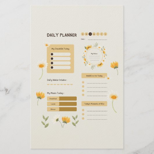 Floral Daily Planner with Sunflowers & Daisies Briefpapier (Voorkant)