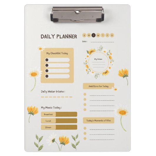 Floral Daily Planner with Sunflowers & Daisies Klembord (Voorkant)