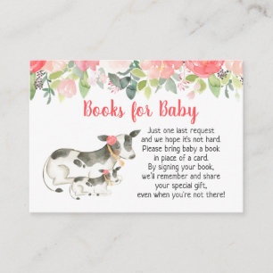 Floral Dairy Koe Baby shower Book Request Cards Informatiekaartje