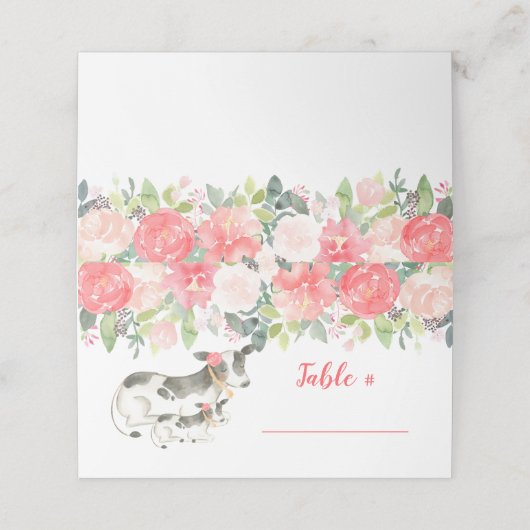 Floral Dairy Koe Boerderij Pioen Bloem Place Cards Plaatskaartje (Buitenkant ongevouwen)