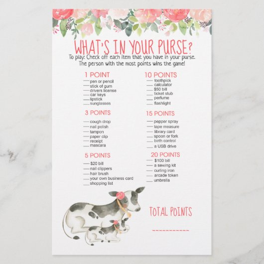 Floral Dairy Koe Boerderij Wat zit er in je Purse  (Voorkant)